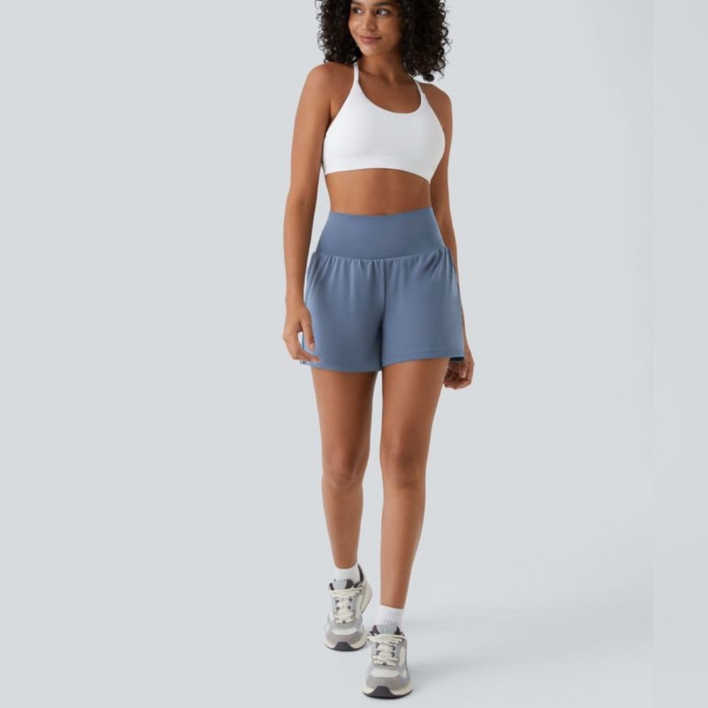 Women's Blue High-Waisted Shorts - Picture 3 of 11